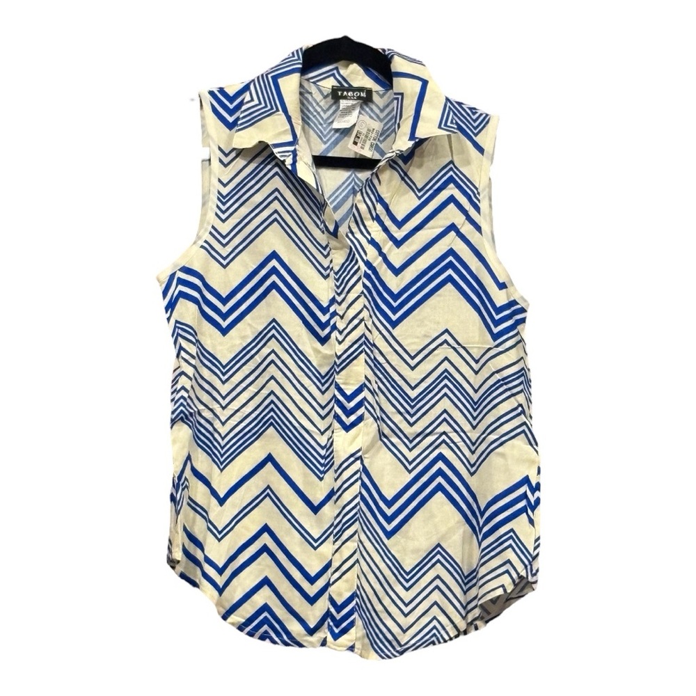 Tabom Vintage NWT Royal Blue on White sleeveless Chevron Blouse Size S ARB